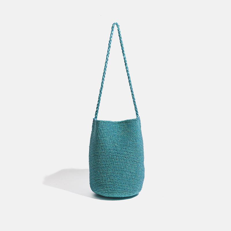 Single-shoulder Bucket Bag for Casual Cross-body Use, Knitted Bag Suitable for Women for Beach Vacation and Beach Use.