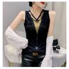 Temperament V-neck Tank Top Women's Fashionable Hot Diamond Mesh Sleeveless T-shirt Women's Western-style Base Top