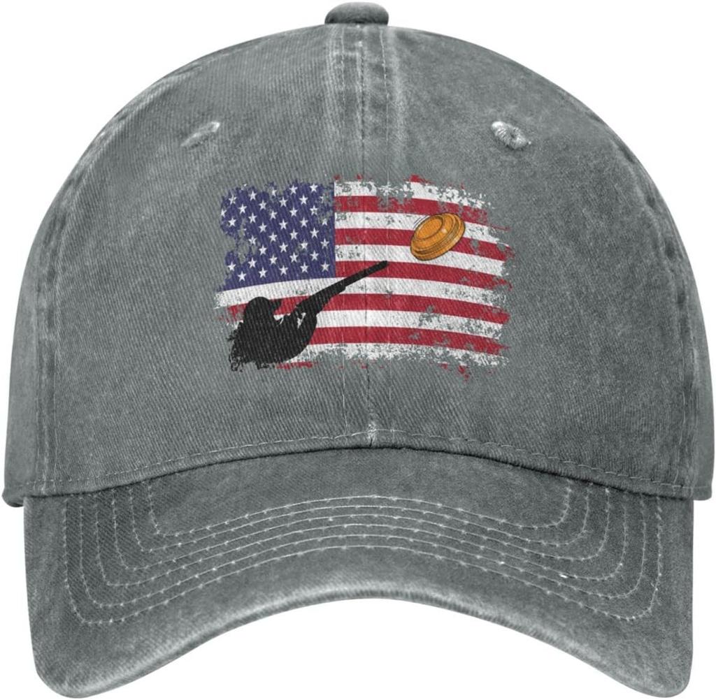 Skeet Shooting USA Flag Trap Shooting Clay Pigeon Unisex Baseball Cap Cotton Fits Unisex Women Washed Denim Adjustable Dad Hat