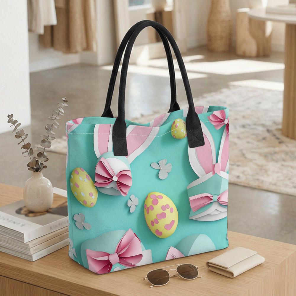 Easter Bunny Tote Bag Cute Print Shoulder Bag for Daily Shopping Travel Lightweight Handbag