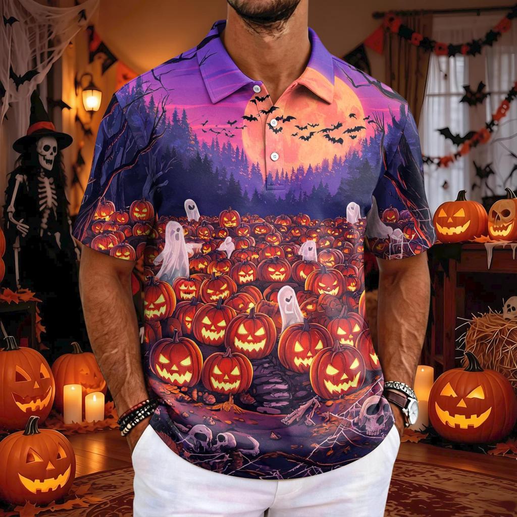 Herren Halloween Kurzarm T-Shirt Lockerer Schnitt Lässig für Feiertagsparty Feiern