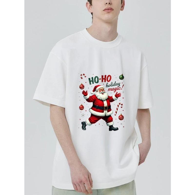Vánoční tričko Černý Santa Claus s potiskem Ho Ho Holiday Magic pro sváteční období
