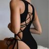Europejski i Amerykański Seksowny Strój Kąpielowy Jednoczęściowy z Paskami z Odkrytymi Plecami