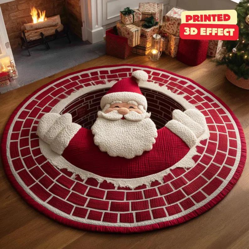 3D Illusion Santa Gnome Red Green White Carpet Non-slip Mat Rug for Christmas Tree Living Room Home Decoration 3D Effect Bedroom