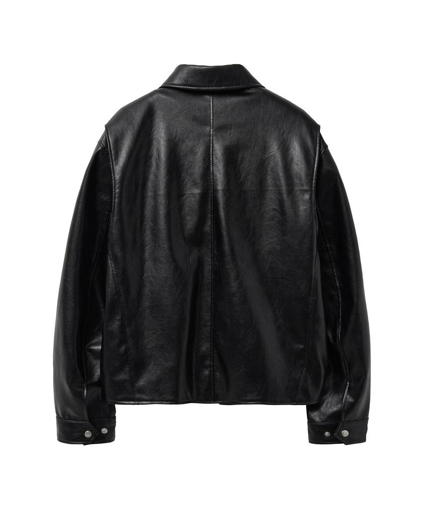 Sperone Double Line Trucker Two-Way Leather Jacket (Black)