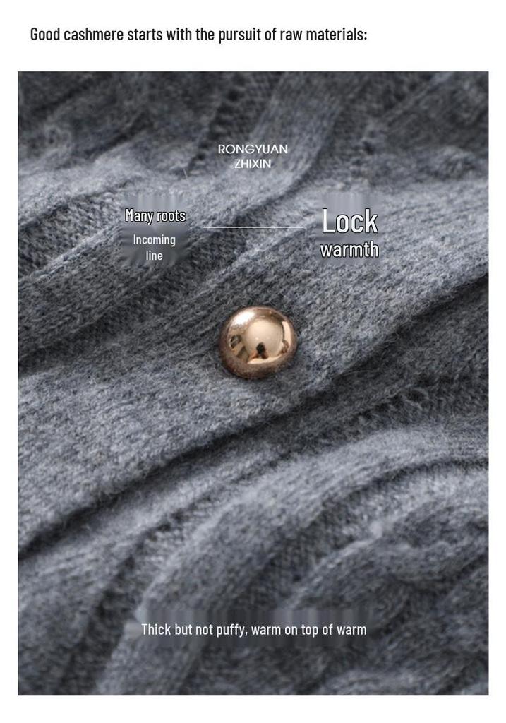 2024 Autumn/Winter Slimming V-Neck Hollow Knit Cashmere Cardigan