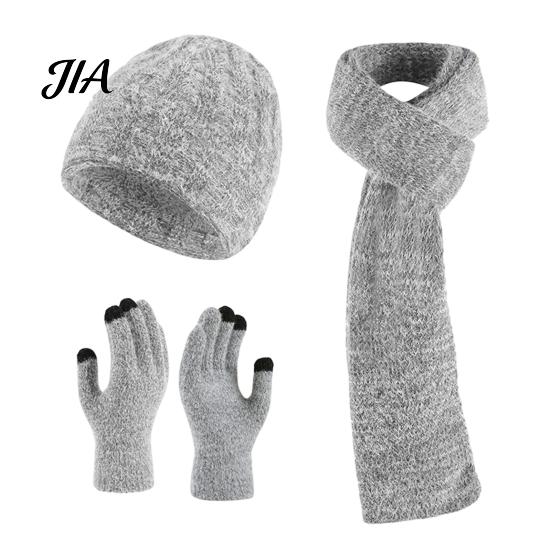 Unisex Stretchy Knit Hat Winter Scarf Gloves Set for Women, Warm Knitted Hat, Touch Holiday Gift Friends And Family Screen Gloves, 71 Inch Scarf, Cozy