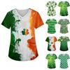 Women's V-Neck Saint Patrick's Day Print Short-Sleeve Pocket Side-Slit Top