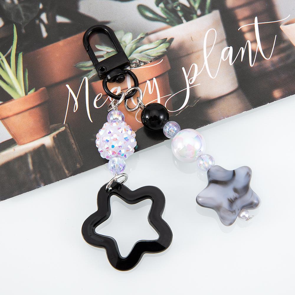 1pc 2pcs Hollow Star Charm Bag Phone Strap Pendant Colorful Acrylic Beads Keychain Accessories Cellphone Lanyard Keyring Jewelry