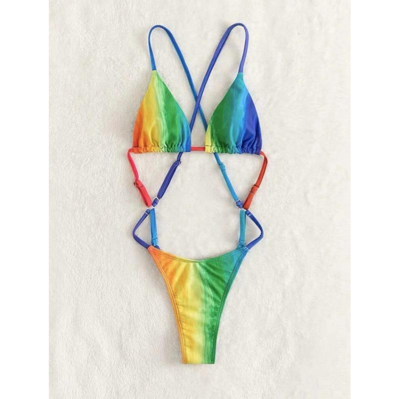 Women Colorful Strappy One Piece Swimsuit Summer Beach Swimming Bathing Suit