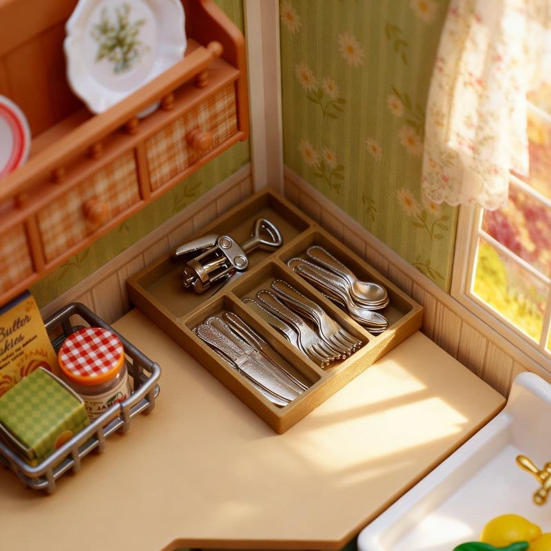 1 Set Doll House Kitchen Supplies Utensils Accessories 1:12 Dollhouse Mini Knife Fork Spoon Clips Tableware With Storage Box