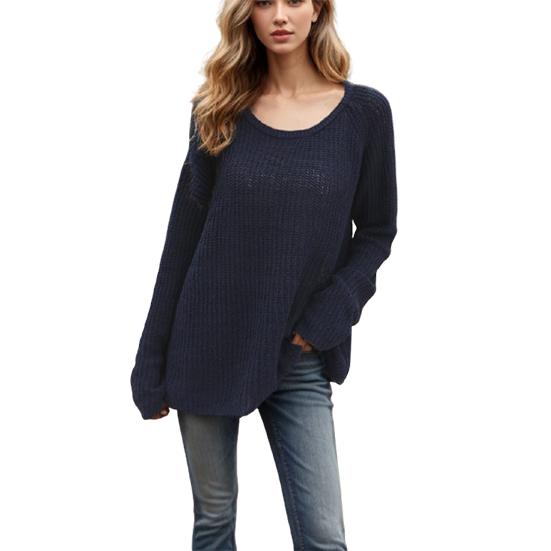 Damen Strickpullover mit Rundhalsausschnitt, warm, langärmelig, Strickpullover, Oberbekleidung