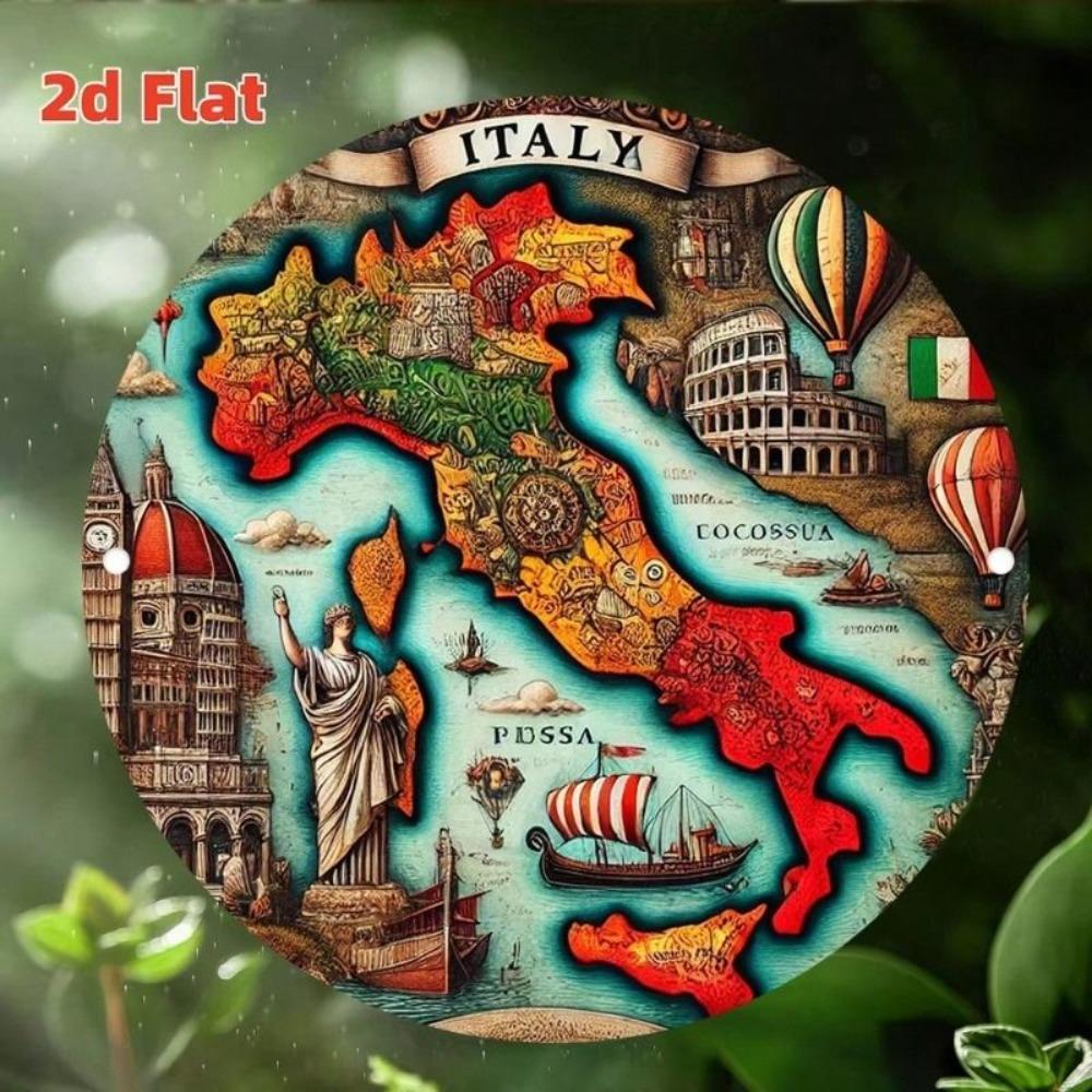 Vintage kovový plakát Mapa Itálie, Retro kulaté nástěnné umění do kuchyně Joom