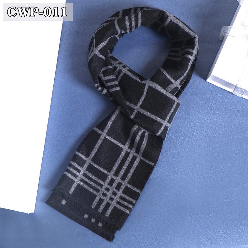 2025 Winter Men's Black Grey Plaid Imitation Cashmere Scarf