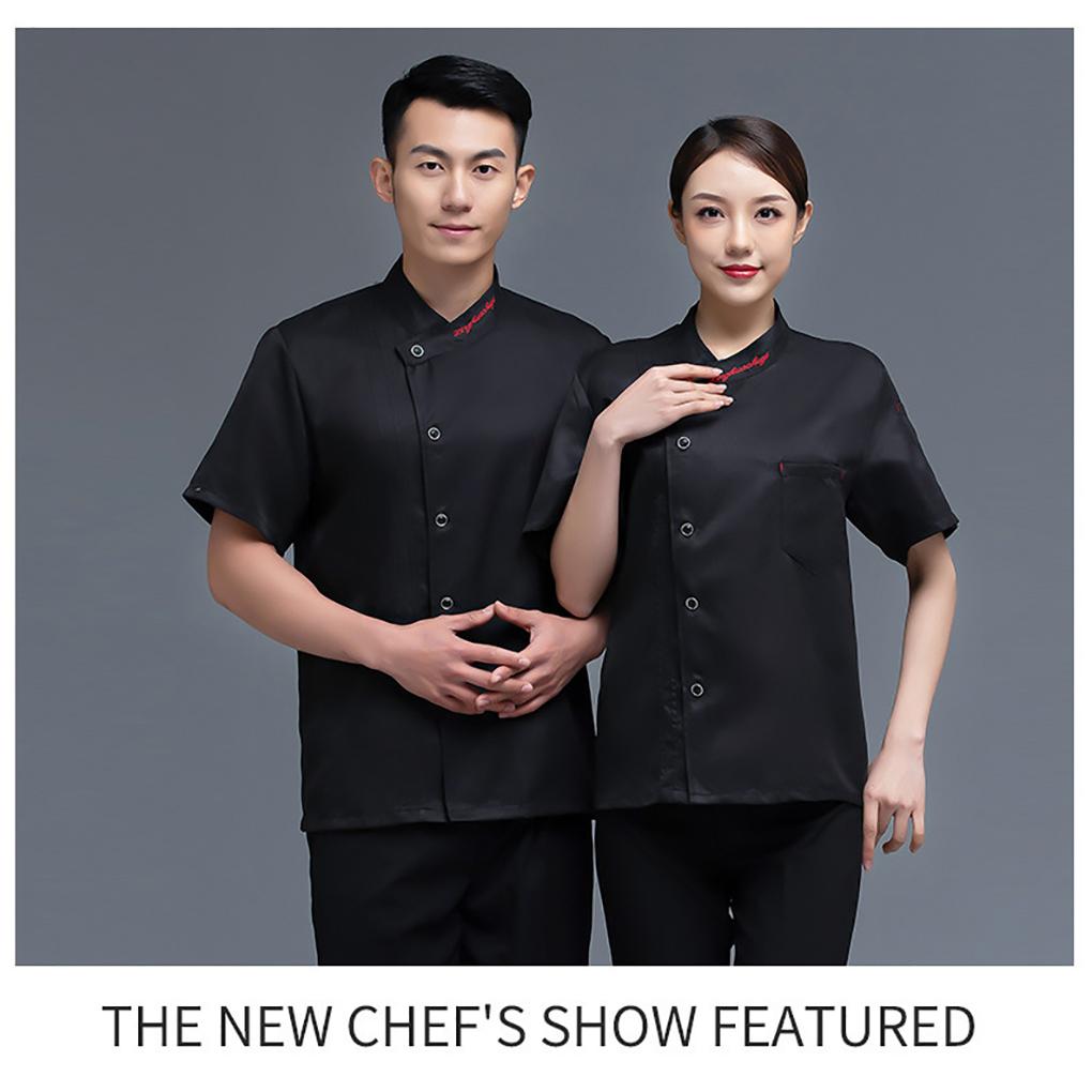 Blouse de chef manches courtes lettre uniforme de chef boutons plissé costume traiteur mode fournitures de cuisine pour bar à café