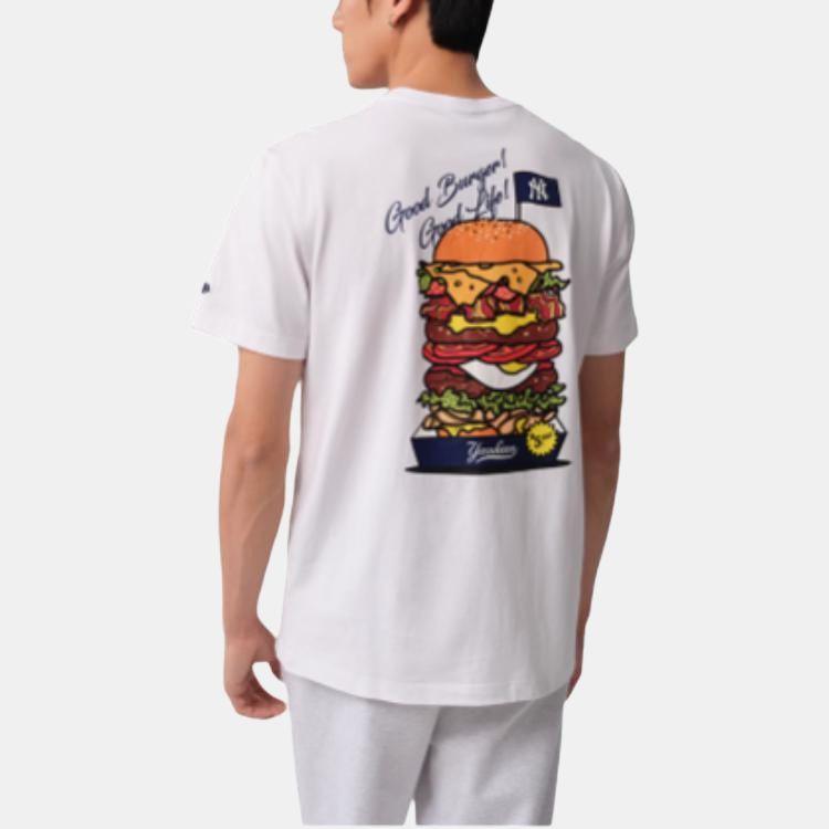 New Era MLB Hamburger Series Hamburger Print Crew Neck Short Sleeve T-Shirt Unisex Tops White 13527271