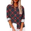 Womens Relaxed Fit Long Sleeve Shirt With 3D Digital Print Plaid Casual Cotton Linen Blouse