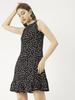 Moomaya Women  S Printed Short Dress, Sleeveless Frilled Hem Round Neck Mini