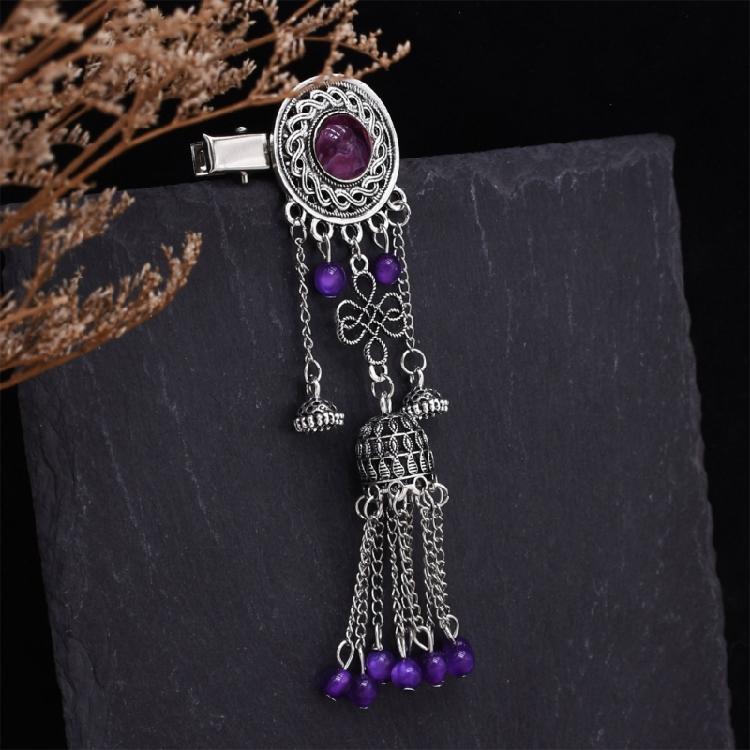 Exotic Hair Clip Side Clip with Tassels For Women Kazak Styles Hair Styling Accessory for Formal Event Costume Accessory