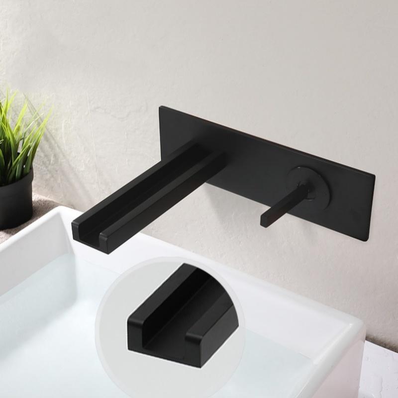 Wall Mounted Basin Faucets Black Bathroom Waterfall Sink Faucets Hot Cold In-wall Mixer Water Tap Brass