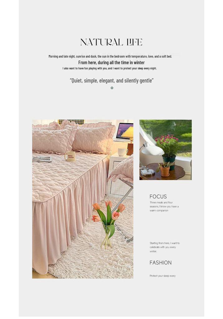 A-class Thick Quilted Bed Skirt - Winter Dustproof Non-Slip Bed Cover with Princess-Style Skirt Edge