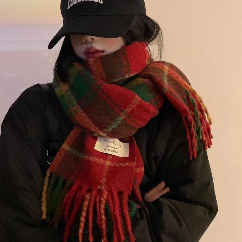 

Plaid Scarf Women s Korean Style Warm Atmosphere New Dry Rose Pink Autumn and Winter Whitening Soft Tassel Shawl Scarf 200cm
