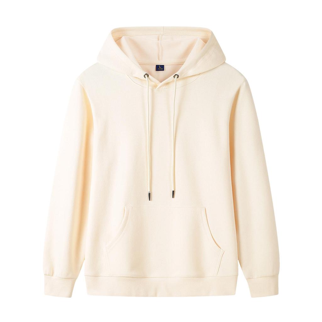 Couple's Casual Solid Color Hooded Sweatshirt - Heavyweight 320g Pure Cotton, Long Sleeve, for Spring and Autumn.