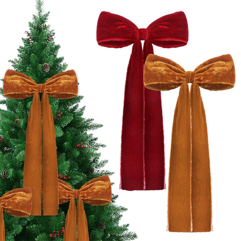 Velvet Christmas Bow 22 * 45cm Large Christmas Atmosphere Staircase Wreath Decoration Bow Christmas Tree Top Decoration