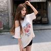 Summer New Pure Desire Wind Slant Shoulder Spicy Girl Pure Cotton Short Sleeved T-shirt for Women Loose and Slim Versatile Design Top for Women