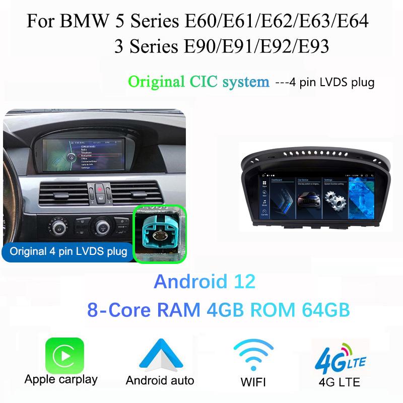 Radio multimedia auto wireless CarPlay cu Android Auto pentru BMW Seria 5/3 E60 E61 E62 E63 E90 E91 E92 E93 M3 CCC CIC monitor
