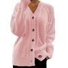 Women's Solid Color V-Neck Long Sleeve Knit Cardigan Jacquard Sweater for Autumn and Winter