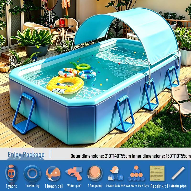 Inflatable Children's Swimming Pool with Slide - No Inflation Needed, Thickened Foldable Design for Home and Outdoor Use