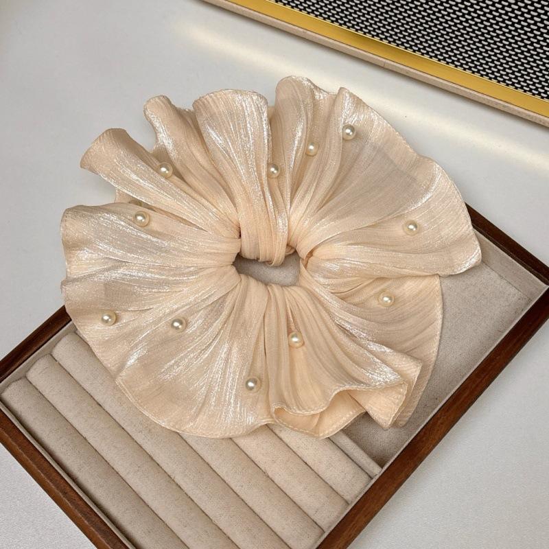 Luxurious Pearl Scrunchie Featuring Pleated Texture for Stylish Hair Accessories Headband Ponytail Holder Free Shipping Items