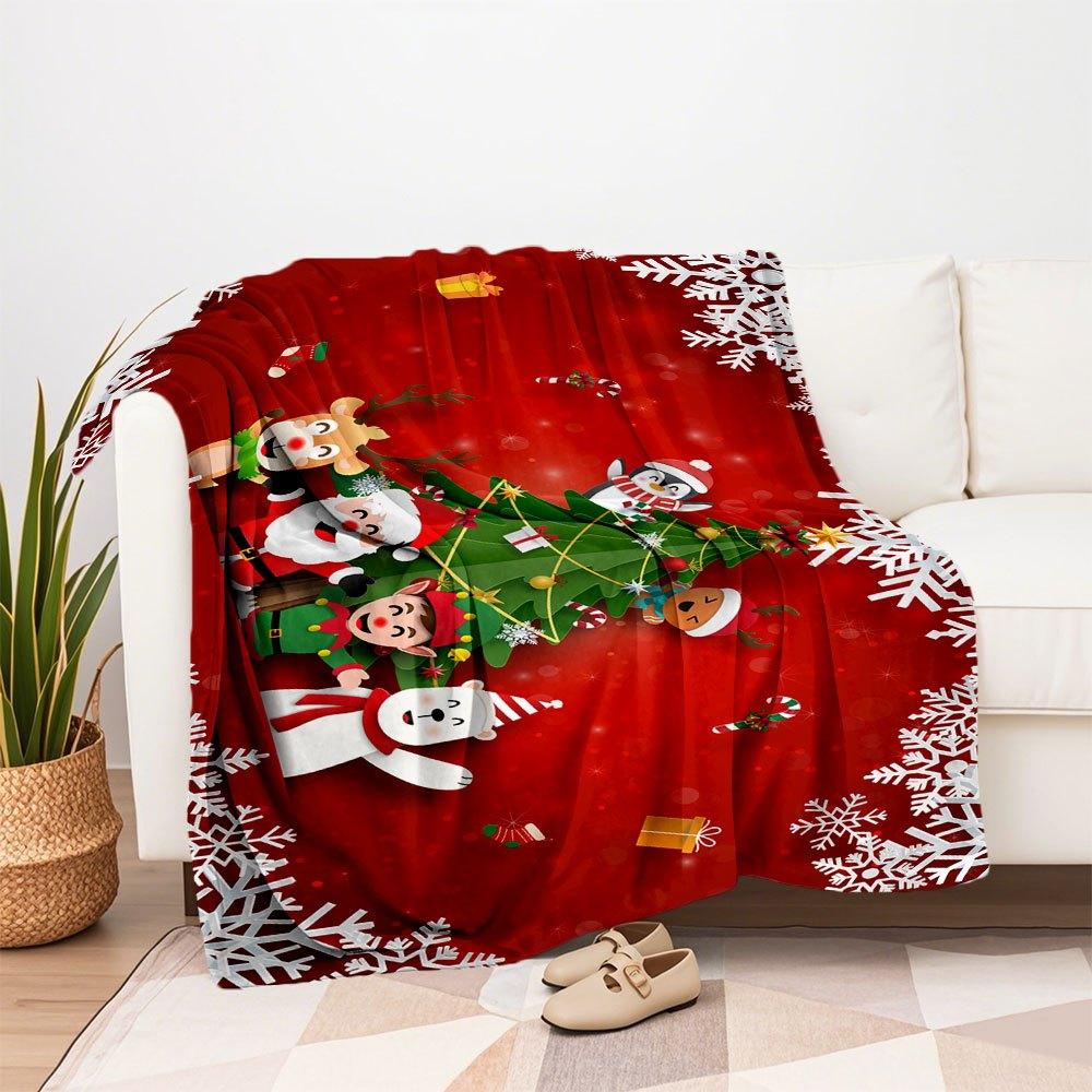 Christmas Greeting Card with Cute CharactersBlanket Flannel Throw Blanket for Sofa, Bed, Travel, Camping, Office, Couch, Chair, And Bed Gift