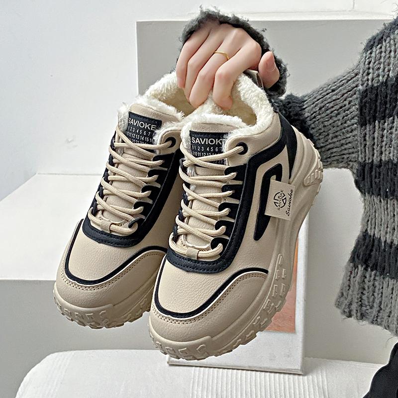 MCTIN Shoes for Women Winter Plush Chunky Sneakers Lace Up Casual Thick Soled Warm Shoes