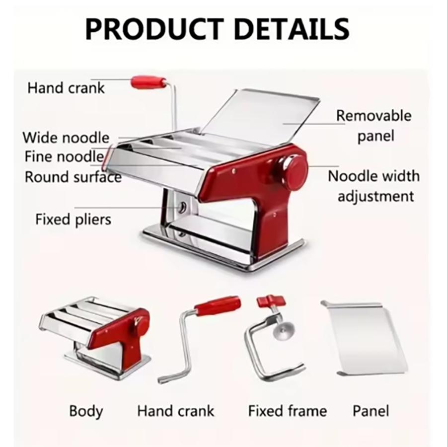 Pasta Maker Machine Manual Pasta Maker with 6 Adjustable Thickness Settings Hand Crank 3 Blades Stainless Steel Noodle Machine