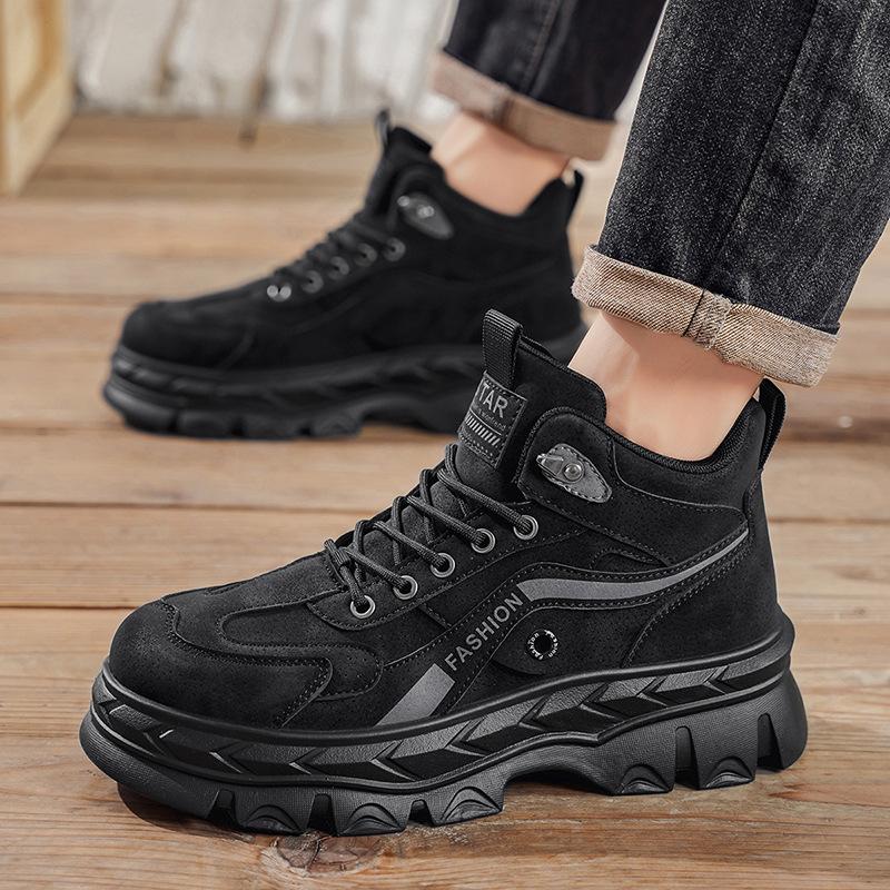 Autumn outdoor mountaineering non-slip and wear-resistant labor insurance shoes sports platform heightening black Martin boots