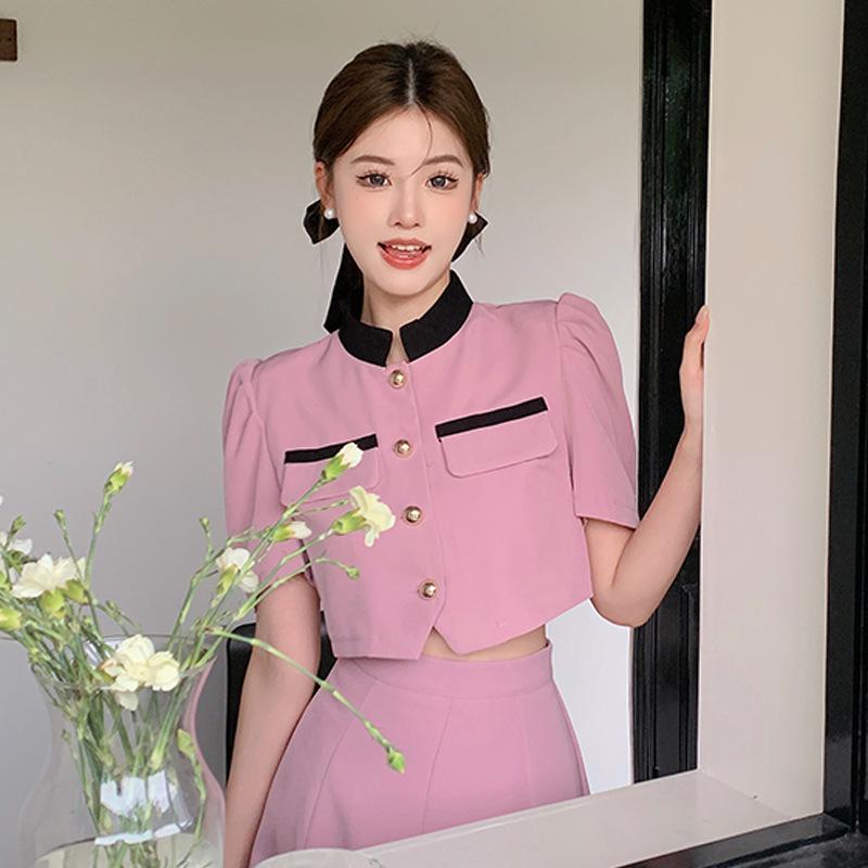 2024 French Chic Pink Two-Piece Skirt Set