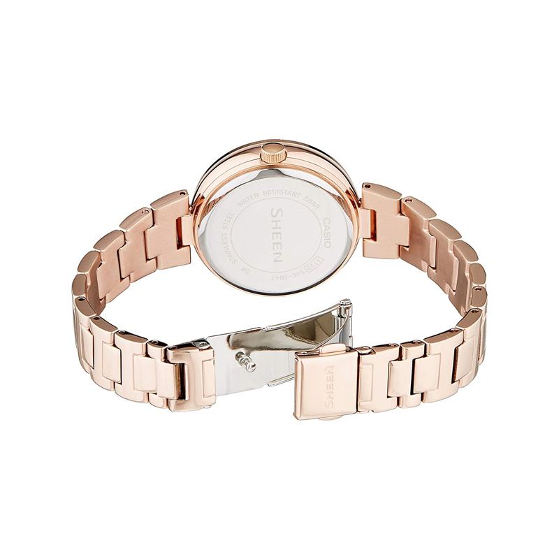 Casio SHEEN Series Simple Casual Fashion Quartz Movement Stainless Steel Strap Japanese and Korean Watch Women's Watch Mother-of-pearl SHE-3043PG-9A