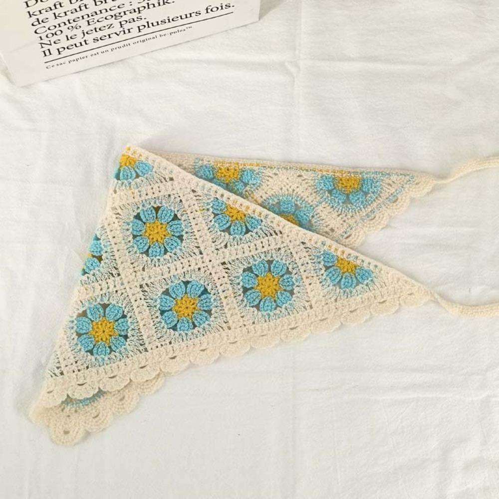 Flower Triangular HairScarf Knitted Small Square Scarf Ins Women's Headscarf  for Autumn
