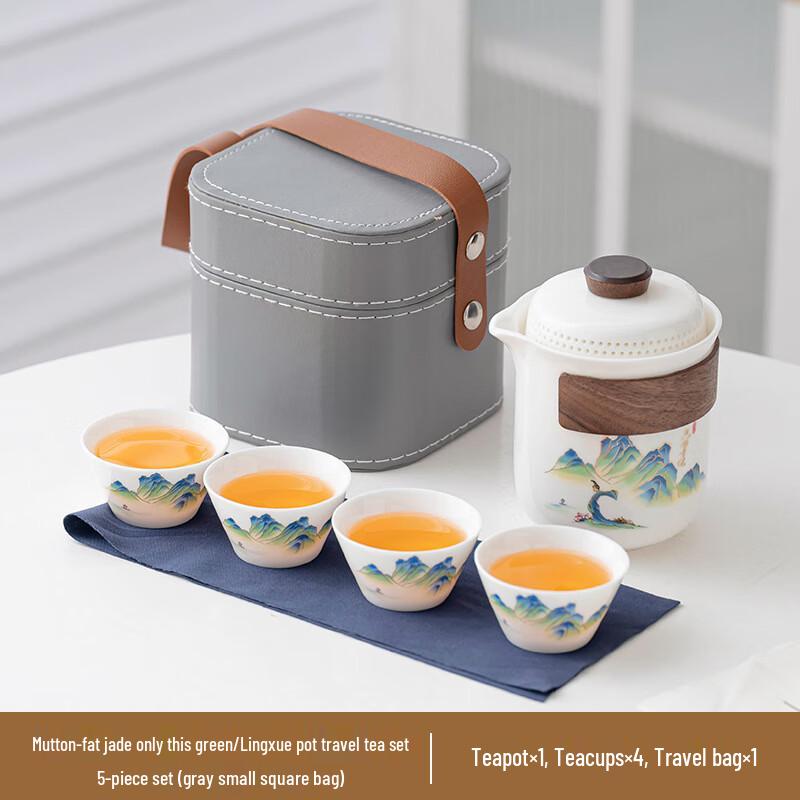 Heyuxi Mutton Fat Jade Porcelain Travel Tea Set