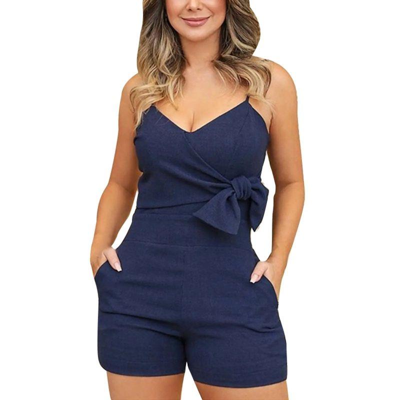 

Low Cut Solid Color Suspender Jumpsuit Low Cut Pure Color Sling Jumpsuit Blue 3XL(3XL)