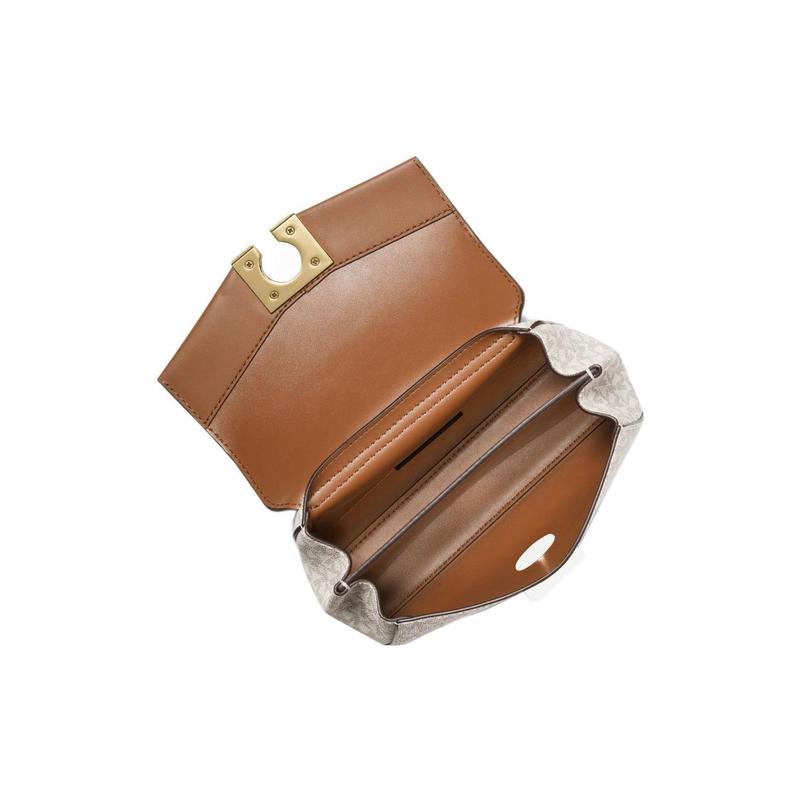 Michael Kors Crossbody Bag Lita Classic Old Flower All Over Printed Retro Casual Color Block Letter Logo Canvas and Leather Shoulder Small Size