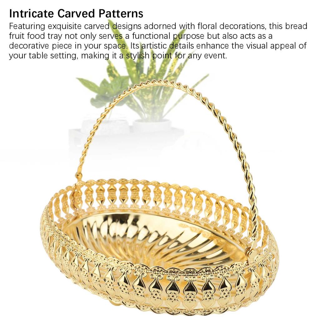 Rund Fruktskål med Handtag Guld Färg Legering Retro Rund Torkad Fruktbehållare för Fester