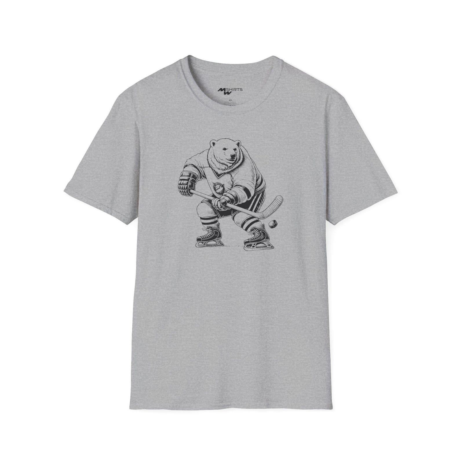 Engraved Ice Hockey Polar Bear T-Shirt/ Unisex Softstyle T-Shirt L