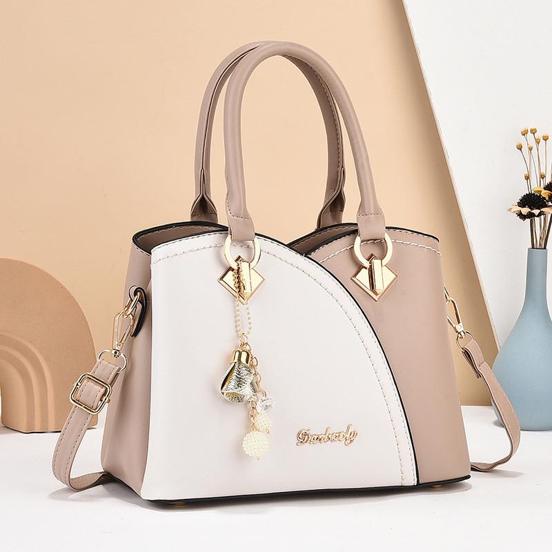 Chic And Versatile Khaki And White Color Block Pu Bucket Bag For Urban Fashion KhakiWhite