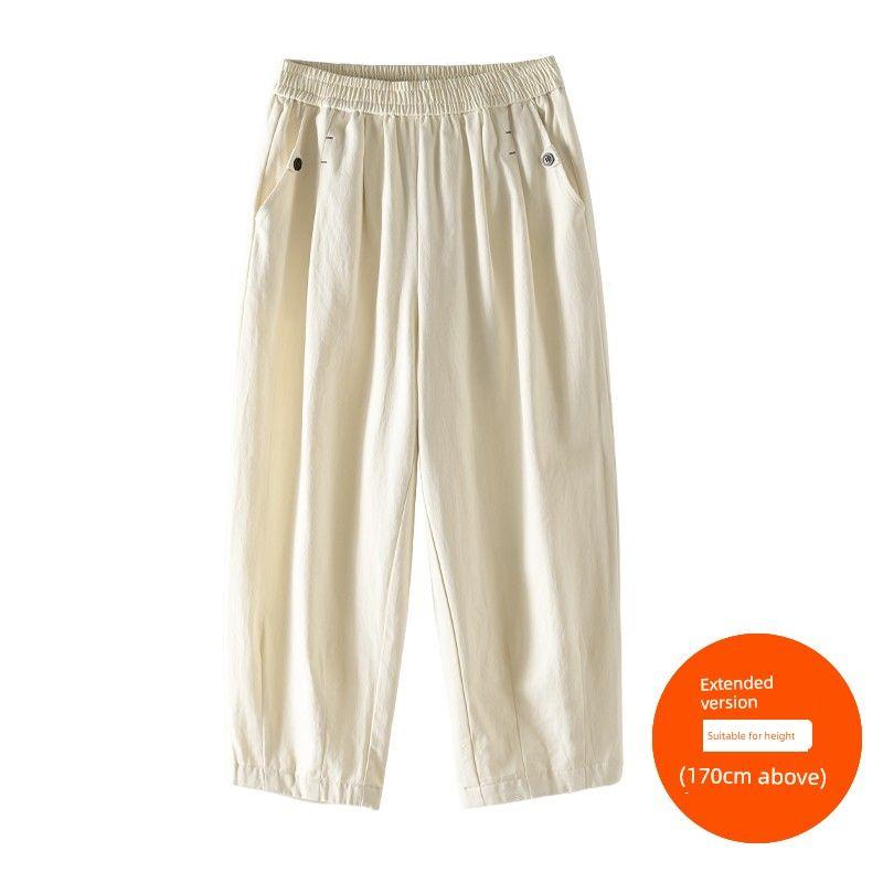 

Plus size women clothing [Universal Match Harem Pants] Three Pants Length Early Autumn New Embroidered High Waist Loose Casual Pants Light apricot (170cm above) 9xl