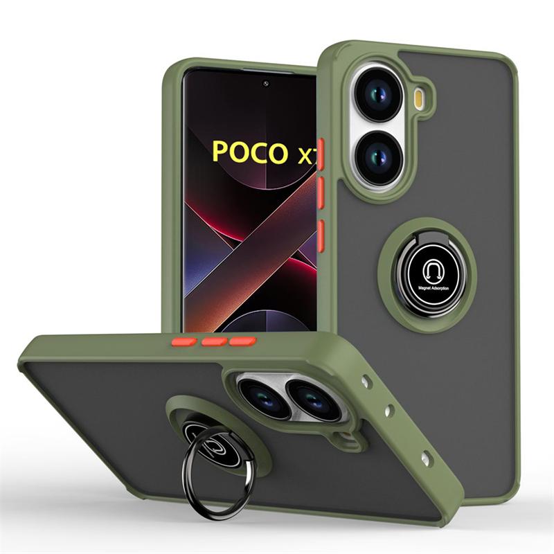 

Бронированный магнитный чехол для Poco X7 X6 F7 Pro F6 F5 противоударный матовый чехол-подставка с кольцом для телефона для Poco M7 M6 Pro 5G задняя крышка Poco x7 pro армия зеленый