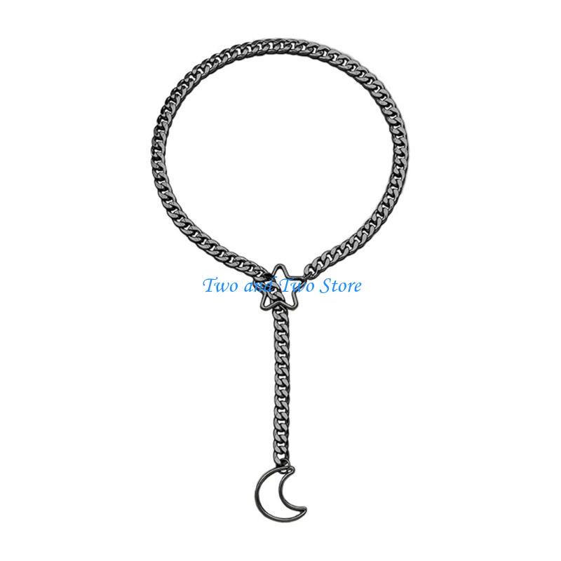 HX6F Women Punk Rock Slip Chain Necklace Heart O Rings Embellishments Adjustable Y Designs for Daily Casual Wear чёрный