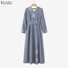 ZANZEA Women Casual V-Neck Loose Long Sleeve Muslim Dress
